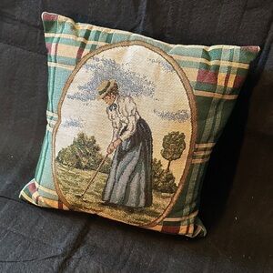 Vintage Style Green Plaid Decorative Pillow